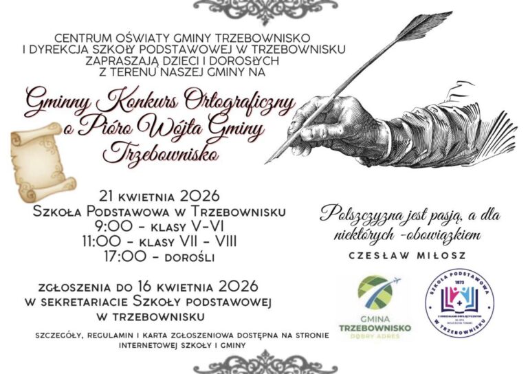 ZAPROSZENIE – I Gminny Konkurs Ortograficzny o Pióro Wójta Gminy Trzebownisko